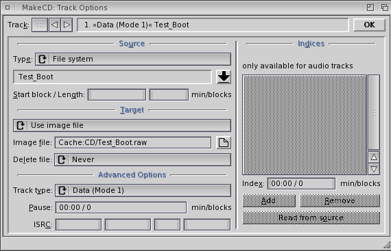 MakeCD Track options